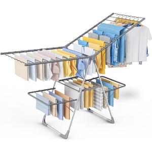Clothes Drying Rack, Foldable 2-Level with 70" Adjustable Wings, X-Large