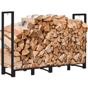 Koutemie 8Ft Outdoor Firewood Rack Holder for Fireplace Wood Storage, Adjustable Fire Log Stacker Stand, Black