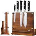 ENOKING Magnetic Knife Block with Acrylic Shield, Double Side Kitchen Knife Holder without Knives- Acacia Wood Universal Knife Storage Organizer with Powerful Magnet for Kitchen Counter (10*9 inches)
