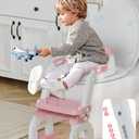 Potty Training Seat with Step Stool Ladder, Potty Training Toilet Seat with Soft Seat Splash Guard, Adjustable Height, 2 in 1 Potty Seats for Toddlers Kids Boys Girls (Pink)
