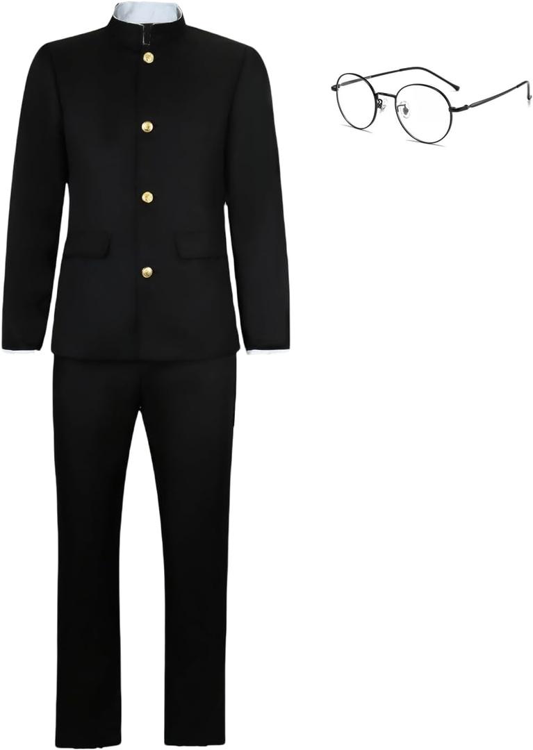 Mens Japanese School Uniform Black Long Sleeve Jacket Anime Cosplay Costume Halloween Long Pants Full Set