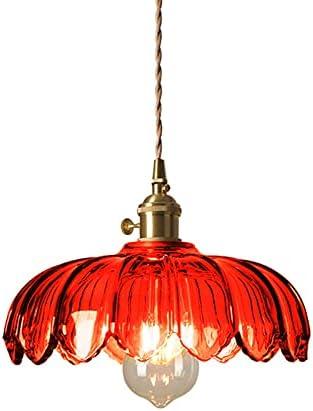 Industrial Vintage Pendant Lighting Fixture Glass Lotus Lamp Shade Farmhouse Pendant Light Chandelier E27 Brass Finish Ceiling Hanging Lamp (Red)