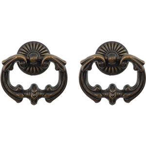 2Pcs Vintage Antique Bronze Cabinet Pulls French Provincial Single Hole Pull Ring Handles for Drawer Dresser Wardrobe Cupboard (2" Length, 2Pcs)