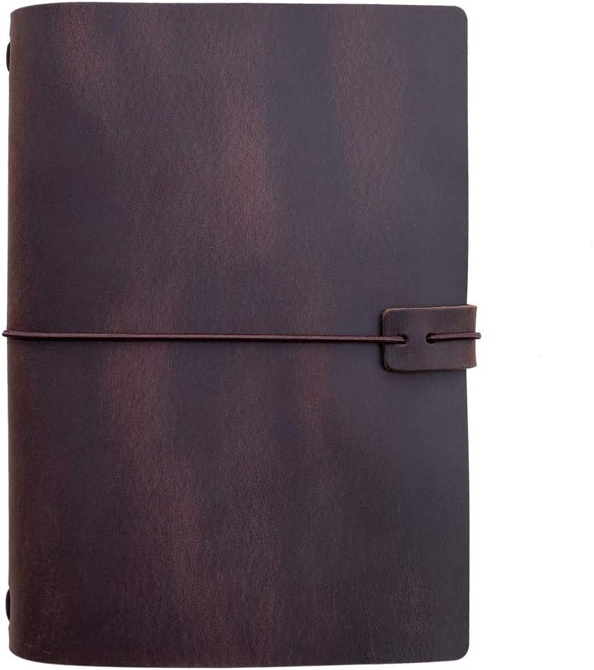 Refillable Leather Travelers Notebook -A5 Travel Journal with Lined Insert, 8.5 x 5.5 Inches, Dark Brown