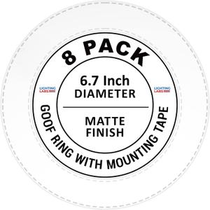 LightLabs Goof Ring Matte 8 Pack 6.7" Diameter for 4" Cans. Inlcudes Ring Tape to Fix Drywall Damage for Flush Recessed Down Lights. 4.2" Inner Diameter Recessed Light Cover Matte White