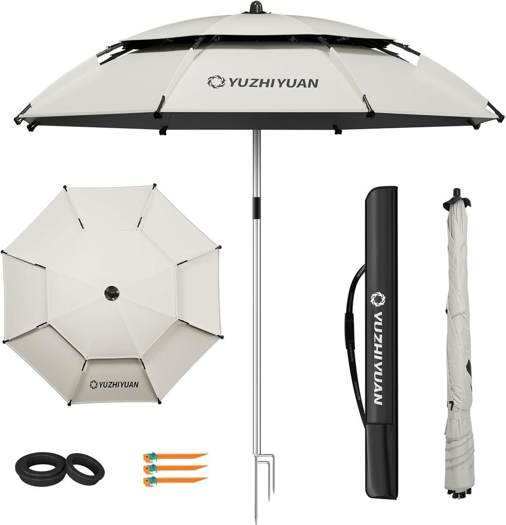 Outdoor Umbrellas for Patio 7.2/7.8/8.5FT Patio Table Umbrella with Tilt, UPF50+ UV Protection, High Black Coated, with Carry Bag, Great for Beach, Camping, Picnic, Backyard (Classic Series)