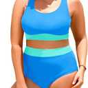 Aqua Eve Plus Size Two Piece High Waisted Bikini Swimsuits Scoop Neck Bikini Set Sporty Bathing Suits, Size 18W