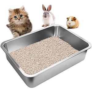 Stainless Steel Cats Litter Box, 4" Height Litter Box for Small Animals, Easy Entry, Easy to Clean, Non Stick Smooth Surface