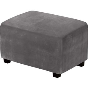 H.VERSAILTEX Real Velvet Plush 1 Piece Form Fit Stretch Rectangle Folding Storage Covers Ottoman Slipcovers Removable Footstool Protect Footrest Covers Elastic Bottom, Machine Washable(Large, Grey)