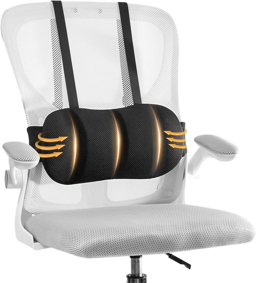 Lumbar Support Pillow for Office Chair & Car,Back Support for Office Chair,Adjustable Straps Securely Fixed Seat (Black)