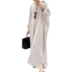 utcoco Womens Striped Long Sleeve Dress Casual Loose Button Down Cotton Maxi Shirt Dress
(Large, Khaki)