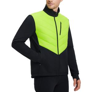 baleaf Men's Cycling Jacket Puffer Lightweight Coat Windproof Warm Winter 5 Pockets Packable Running Hiking (Medium, Yellow/Black)