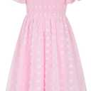 Kids4ever 6-12T Girls Chiffon Dress with Solid Pom Poms & Flutter Ruffle Short Sleeve Kids Lace Square Neck Frocks, 13T