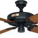 Hunter Fan Company, 23863, 52 inch Hunter Fan Company Original Matte Black Indoor / Outdoor Ceiling Fan and Pull Chain, Brass-antique