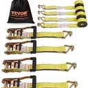 VEVOR Ratchet Tie Down Straps (8PK), 5000lbs Breaking Strength 2''×15' Heavy Duty Tie Down Straps with J Hook & Padded Handles for Moving Motorcycle, Trailer & Trucks (Yellow)