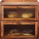 Bread Box for Kitchen Countertop Wooden Bread Storage Container Bin 2 Layer Corner Breadbox Large Capacity, Vintage Farmhouse Food Organizer Pantry Shelf with Window Brown Pine Wood