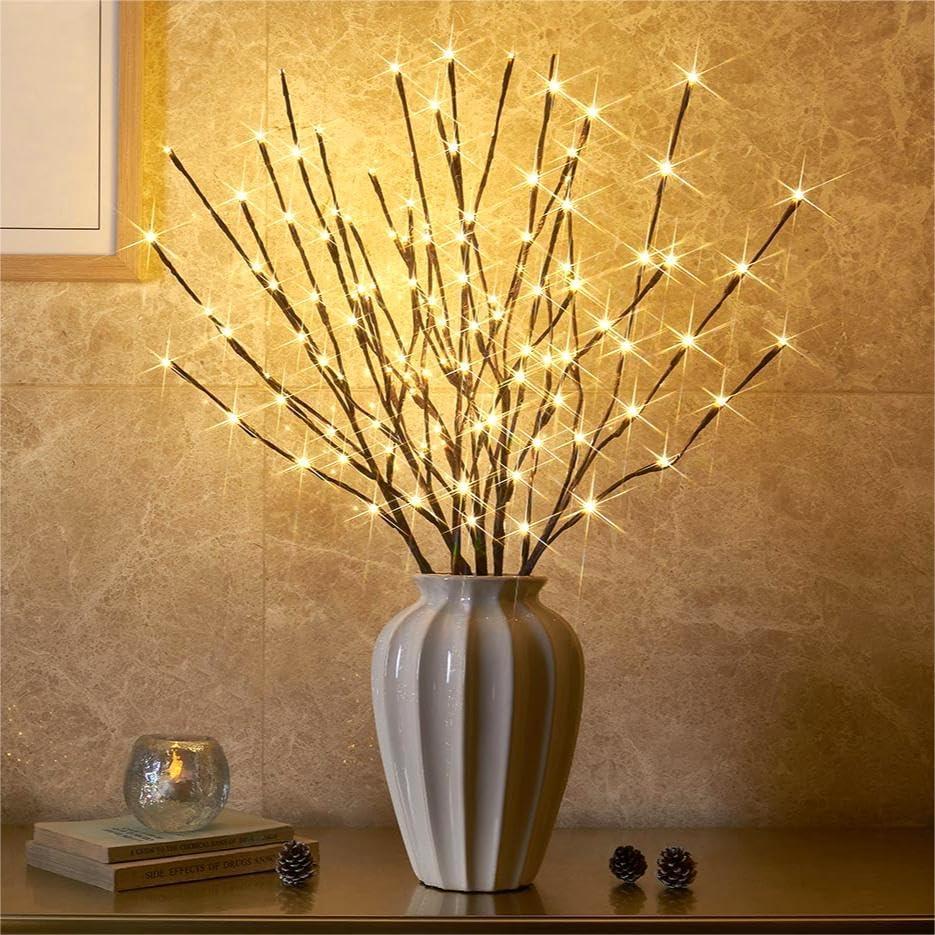 EAMBRITE 6PK Lighted Branches Brown Twig Stake with 120LED Warm White Lights, 30" Pathway Light for Outdoor and Indoor Use(Vase Excluded)