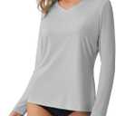 Women's Standard V-Neck UPF 50+ Long Sleeve Swim Rash Guard Shirt Quick Dry Lightweight Moisture Wicking (Gray, M)