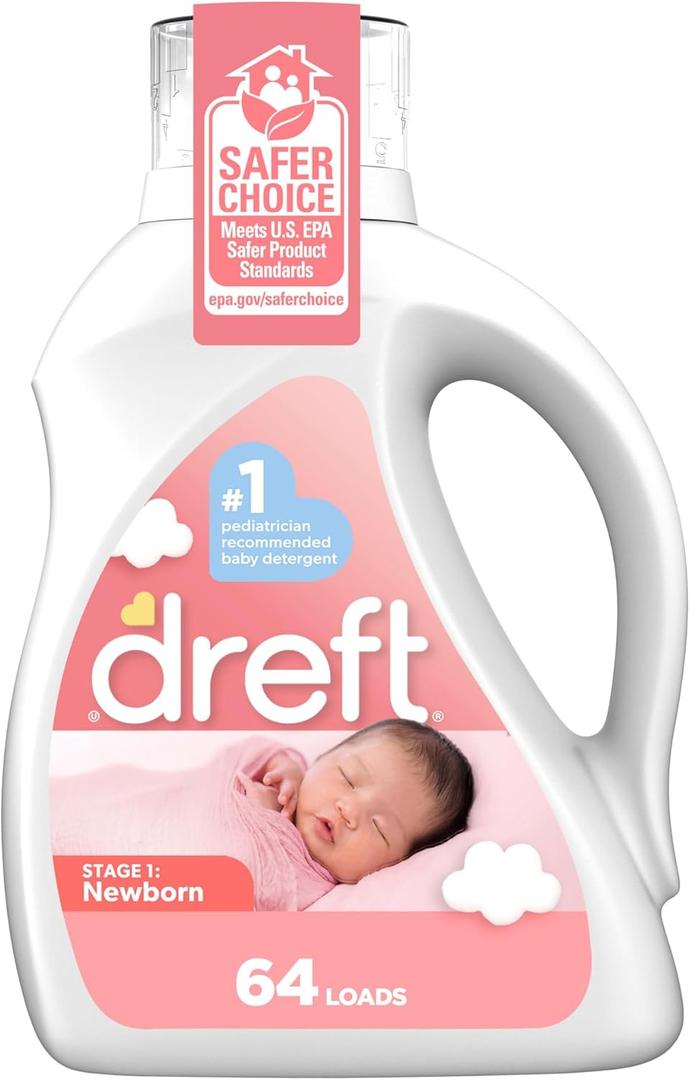Dreft Stage 1 Newborn Baby Liquid Laundry Detergent, Gentle on Sensitive Skin, HE Compatible, 64 loads (92 Fl Oz (Pack of 1))