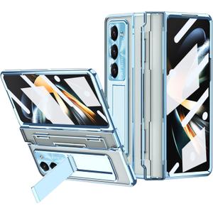 Case for Samsung Galaxy Z Fold 5 2023, One-Piece Housing Hinge Protection Clear Z Fold 5 Case with Kickstand, Build-in Screen Protector (Blue)