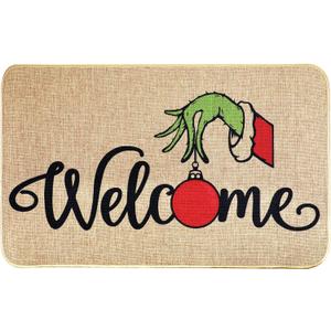 1Pcs Christmas Kitchen Mat Green Bathroom Rug, Non Slip Washable Rugs Xmas Door Mat Floor Mats for Bedroom Laundry Holiday Home Decor 28 x16 Inch (Brown1)