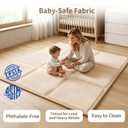 Goyuu Foldable Baby Play Mat for Floor, 50x50 Playpen Mat, Soft Velvet Baby Play Mat 0.8" Baby Foldable Crawling Mat Tummy Time Mat, Non-Slip Play Mat Portable for Babies & Toddlers,Beige