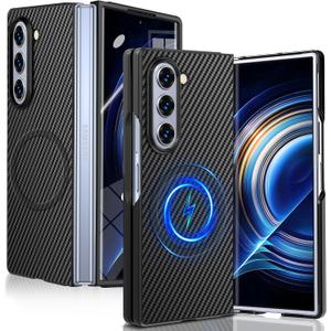 Magnetic for Samsung Galaxy Z Fold5 Case with Carbon Fiber Texture Design,Wireless Charging [PC] Military-Grade Shockproof case Cover for Z Fold 5[Grey] MUS-TQCX-03-04