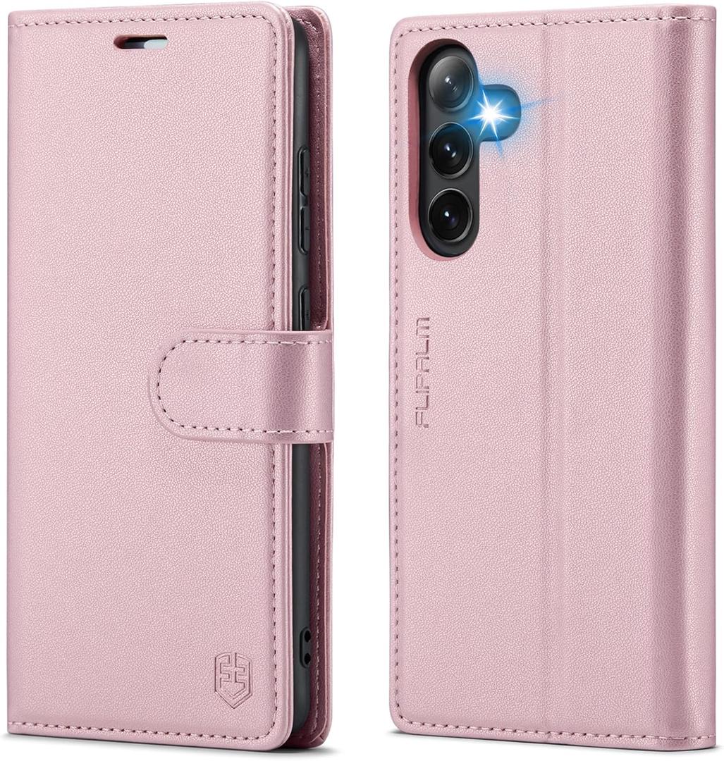 Wallet Case for Samsung Galaxy S25 5G, RFID Blocking Credit Card Holder, PU Leather Folio Flip Kickstand Protective Shockproof Cover for Galaxy S25 (Rose Gold)