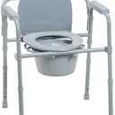 Drive Medical 11148-1 Folding Steel Bedside Commode Chair, Portable Toilet, Supports Individuals Weighing Up To 350 Lbs, with 7.5 Qt. Bucket and 13.5 Inch Seat, Grey