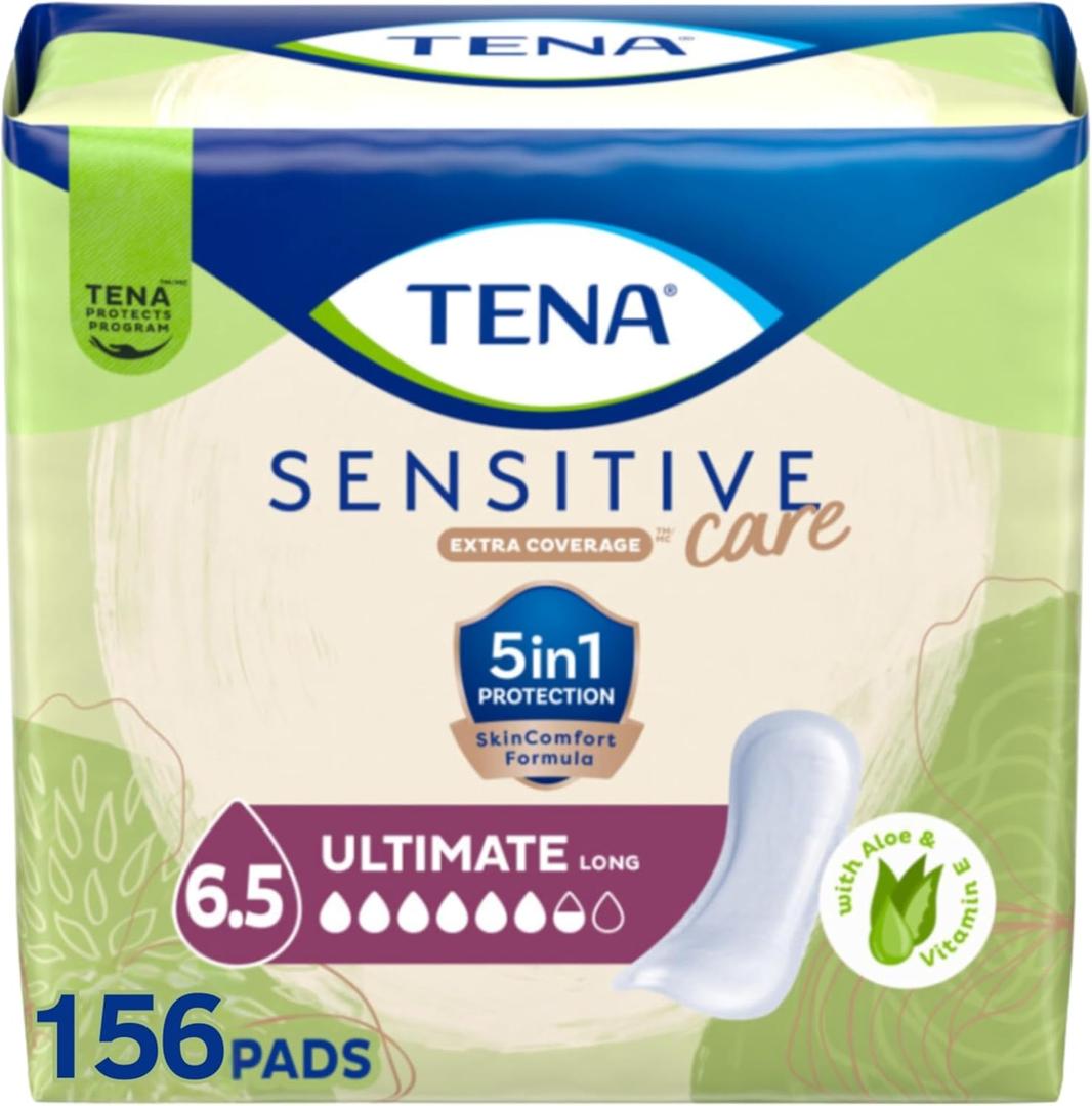 Tena Sensitive Care Incontinence Pads, Bladder Control & Postpartum for Women, Ultimate Absorbency, Long Length - 156 Count