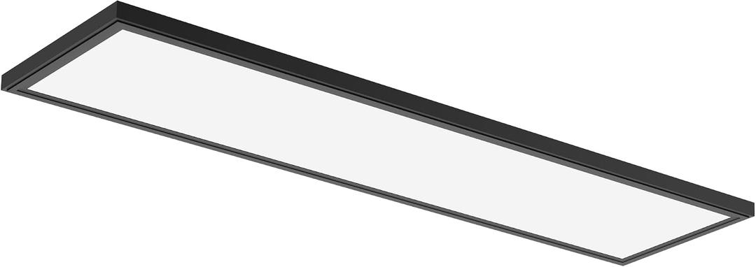 Juno Low Profile Flush Mount Flat Panel Ceiling Light, 3-in-1 Switchable LED Panel Light with Direct Mount Bracket, 1-Foot by 4-Foot, Interchangable Black and White Trim