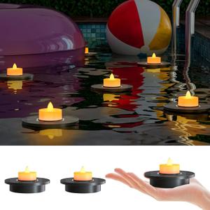 Solar Floating Pool Lights, 3-Pack Solar-Powered Float Candles Lamps Tea Light for Pond Party Garden Backyard Outdoor Decor