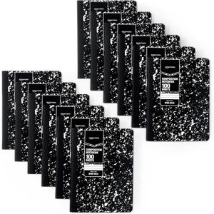 Amazon Basics Composition Notebook, Wide Ruled, 100 Sheets, 9.75" x 7.5", Marble Black, 12-Pack