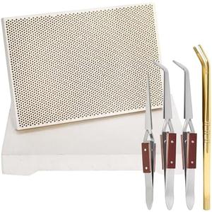 YIMITEE 6 Pack Jewelry Soldering Kit, Jewelry Welder with Honeycomb Ceramic Welding Board, Solder Plate, Copper Tong, 3 Lock Tweezers, Metal Melting Supplies, Jeweler Making Tools, Heat Proof