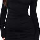 Women's Off The Shoulder Sexy Bodycon Long Sleeve Ruched Party Club Mini Dress (Large, Black)