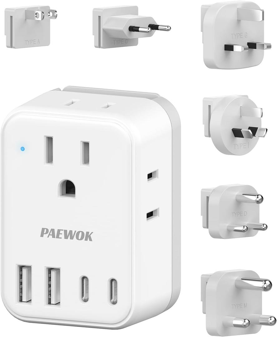 European Travel Plug Adapter Set, 8-in-1 Travel Adapter with 4 AC, 4 USB Ports (2 USB C), US to EU/UK Universal Adapter, International Power Adapter with Type C/G/A/I/D/M Detachable Plugs