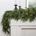 6FT Artificial Cedar Christmas Garland with 120 LED Lights - Real Touch Winter Pine Garland, Green Artificial Greenery Garland for Table, Mantle, Wall, Indoor, Outdoor Christmas Decorations