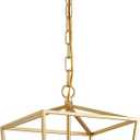 ANJIADENGSHI Lantern Pendant Light Lantern Iron Cage 1 E26 Bulbs Gold Chandelier for Dining Room Kitchen(Bulbs Not Included)