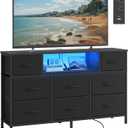 SONGMICS BELLAH Collection - Dresser for Bedroom with Outlets and LED Lights, TV Stand for TVs Up to 55 Inches, Chest of Drawers, 8 Drawers, Steel, Industrial, Modern, Ink Black ULGS433BH02S