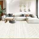 Area Rug Living Room Rugs 8x10 - Large Soft Boho Geometric Rug, Non-Slip Foldable Washable Rugs Non Shedding Morden Indoor Floor Carpet for Living Bedroom Office Dining Room (Beige,8' x 10')