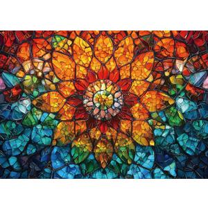 Colorful Flower of Life Stained Glass Puzzles for Adults 1000 Pieces Impossible Art Jigsaw Puzzles Difficult Hard Blooming Challenging Puzzle as Home Decor