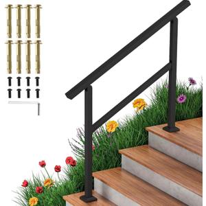 Handrails for Outdoor Steps, 4 Steps Stair Railing, Wrought Iron Stair Handrail with Installation Kit, Porch Railing Fits 3 to 4 Steps