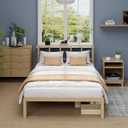 Bamboo Bed Frame Full Size with Headboard Platform Bedframe Solid Stablewith Non-Slip Slats Support Tall Bed No Box Spring Needed Heavy Duty Easy Assembly Noise Free Nature, Full with Headframe