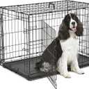 36 Inches Dog Crate Large Foldable Dog Kennel Metal Wire Pet Dog Cage with Double-Door Leak-Proof Tray Divider Panel and Handle for Dog Cat Pet,Black 36”X25”X22.5”