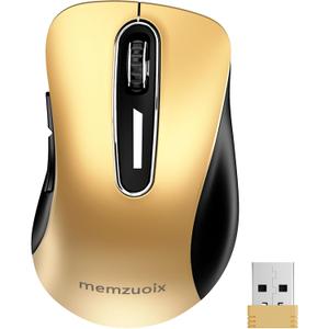 memzuoix 2.4G Wireless Mouse, 1400 DPI Mobile Optical Cordless Mouse with USB Receiver, Portable Computer Mice Wireless Mouse for Laptop, PC, Desktop, MacBook, 5 Buttons (Gold)