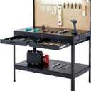 VEVOR Hardwood Workbench, 242.5 lbs Weight Capacity, 47.2-inch Heavy Duty Workbench with Pegboard, 4 AC Outlets & 2 USB Ports, 1.5m Cable & 30 Hooks, Garage Work Bench with Drawer for Workshop