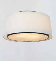 Ivory Linen Shade Semi Flush Mount with Black Frame, Natural Fabric Close to Ceiling Light, Midcentury Modern Indoor Drum Ceiling Light,18 Inch Round Lighting Fixture for Bedroom, Kitchen, Entryway