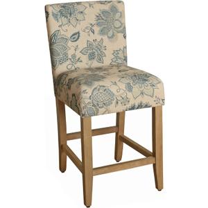 HomePop Upholstered Counter Height Barstool, 24-inch, Blue and Tan Jacobean