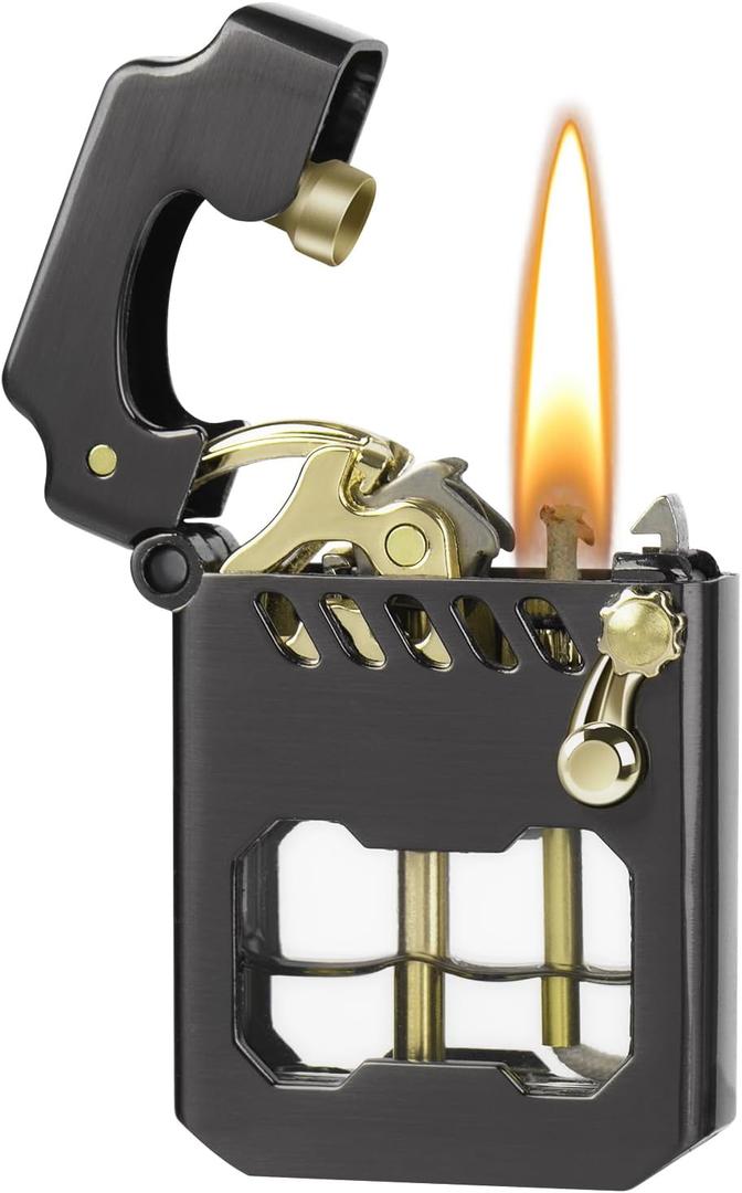 Vintage Lighter, Cool Trench Lighter, Unique Mecha Metal Rocker Lighters, Novelty Refillable Kerosene Lighters with Transparent Visible Fuel Tank, Classic Gifts for Men Dad Husband, No Oil