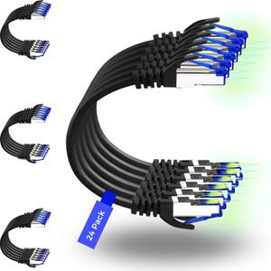 Rapink Patch Cables Cat8 1ft 24 Pack Slim, Cat8 Ethernet Patch Cable 40G Support, Snagless Cat 8 Patch Cable for Patch Panel to Switch, Flexiable Cat 8 Ethernet Cable Datacenter with Gold Plated